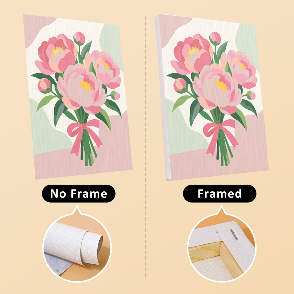 Ribbon Bouquets mini canvas shown rolled without a frame and pre-stretched on a frame