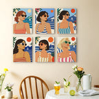 Riviera Chic mini paintings displayed as a gallery wall in a sunny kitchen