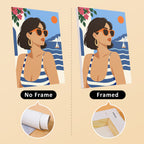Riviera Chic mini canvas shown rolled without a frame and pre-stretched on a frame