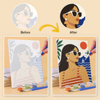 Before and after of a Riviera Chic mini paint by numbers canvas