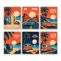 Road Trip Posters mini paint by numbers set: six designs of retro surf vans, desert roads, scenic routes and beaches