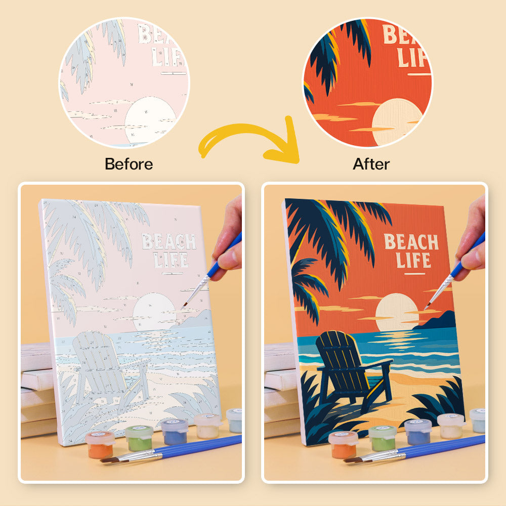 Before and after of a Road Trip Posters mini paint by numbers canvas