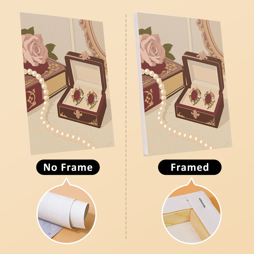Rose Boudoir mini canvas shown rolled without a frame and pre-stretched on a frame