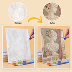 Before and after of a Rose Boudoir mini paint by numbers canvas