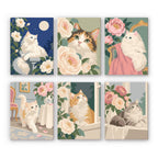 Roses and Whiskers mini paint by numbers set: six designs of fluffy cats among pastel roses and peonies