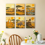 Safari Sunset mini paintings displayed as a gallery wall in a sunny kitchen