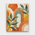 Sage and Terracotta Arches paint by numbers kit of overlapping boho arches and leaves in terracotta, sage, mustard and cream