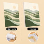 Sage Horizons mini canvas shown rolled without a frame and pre-stretched on a frame