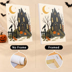 Salem Black Cat Autumn mini canvas shown rolled without a frame and pre-stretched on a frame