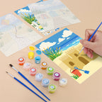 Filling in a Sandy Summer mini canvas with numbered acrylic paints and a fine brush