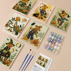 Scarecrow Harvest Friends mini paint by numbers kit with six numbered canvases, acrylic paints, brushes and layout