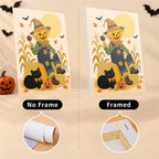Scarecrow Harvest Friends mini canvas shown rolled without a frame and pre-stretched on a frame
