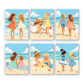 Seaside Friends mini paint by numbers set: six beach designs of little friends playing by the waves and building sandcastles