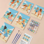 Seaside Friends mini paint by numbers kit with six numbered canvases, acrylic paints, brushes and layout