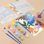 Filling in a Seaside Terraces mini canvas with numbered acrylic paints and a fine brush