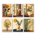 Shadow and Stems mini paint by numbers set: six designs of flowers and stems in vases with warm window shadows