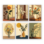 Shadow and Stems mini paint by numbers set: six designs of flowers and stems in vases with warm window shadows
