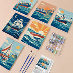 Ships and Sails mini paint by numbers kit with six numbered canvases, acrylic paints, brushes and layout