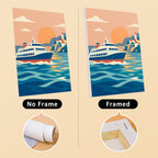 Ships and Sails mini canvas shown rolled without a frame and pre-stretched on a frame
