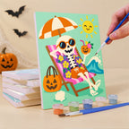 What's included pre-stretched on frame: six framed Skeleton Beach Holiday mini canvases, paints, three brushes, hangers and layout