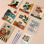 Slow Life mini paint by numbers kit with six numbered canvases, acrylic paints, brushes and layout