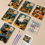 Smiling Moon Tales mini paint by numbers kit with six numbered canvases, acrylic paints, brushes and layout