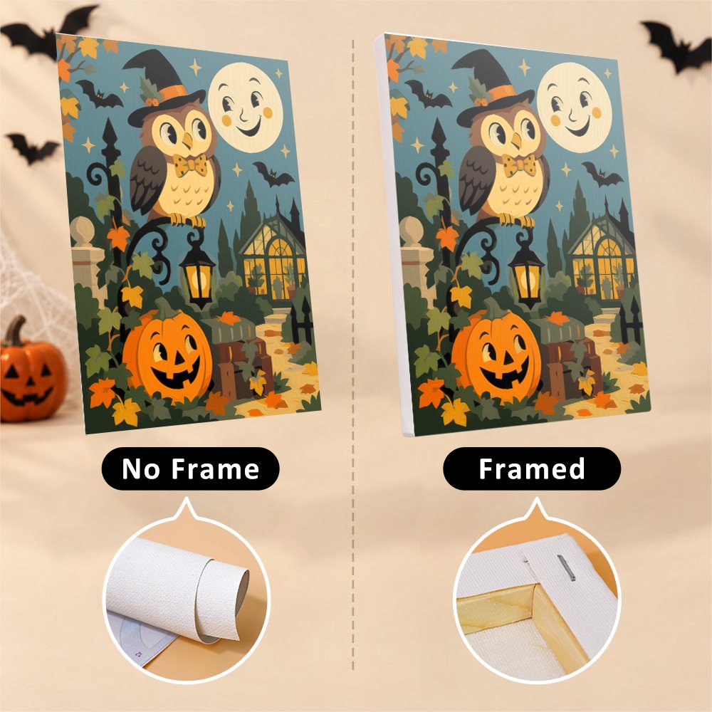 Smiling Moon Tales mini canvas shown rolled without a frame and pre-stretched on a frame