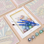 Numbered paint pots and brushes on a pre-stretched Snack Bar Classics mini canvas