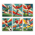 Soccer Glory mini paint by numbers set: six retro soccer posters of players diving, heading, striking and celebrating