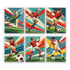 Soccer Glory mini paint by numbers set: six retro soccer posters of players diving, heading, striking and celebrating