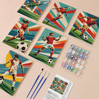 Soccer Glory mini paint by numbers kit with six numbered canvases, acrylic paints, brushes and layout