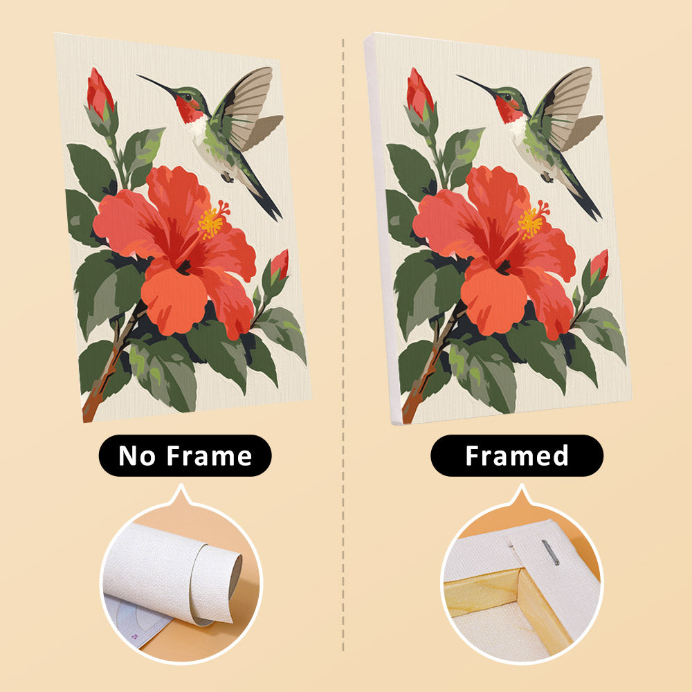 Songbird Blooms mini canvas shown rolled without a frame and pre-stretched on a frame