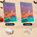 Spooky Beach Party mini canvas shown rolled without a frame and pre-stretched on a frame