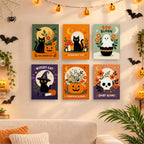 Before and after of a Spooky Blooms mini paint by numbers canvas