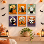 Painting a Spooky Blooms mini canvas propped up beside numbered acrylic paints