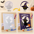 What's included without a frame: six rolled Spooky Blooms mini canvases, acrylic paints, three brushes and layout