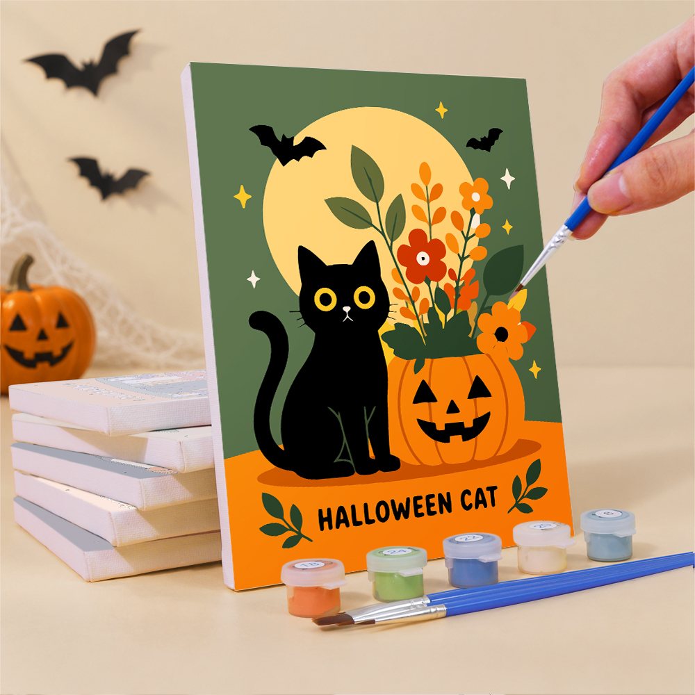 What's included pre-stretched on frame: six framed Spooky Blooms mini canvases, paints, three brushes, hangers and layout