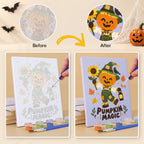 Before and after of a Spooky Cutie Sayings mini paint by numbers canvas