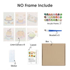 What's included without a frame: six rolled Spooky Dessert Bar mini canvases, acrylic paints, three brushes and layout