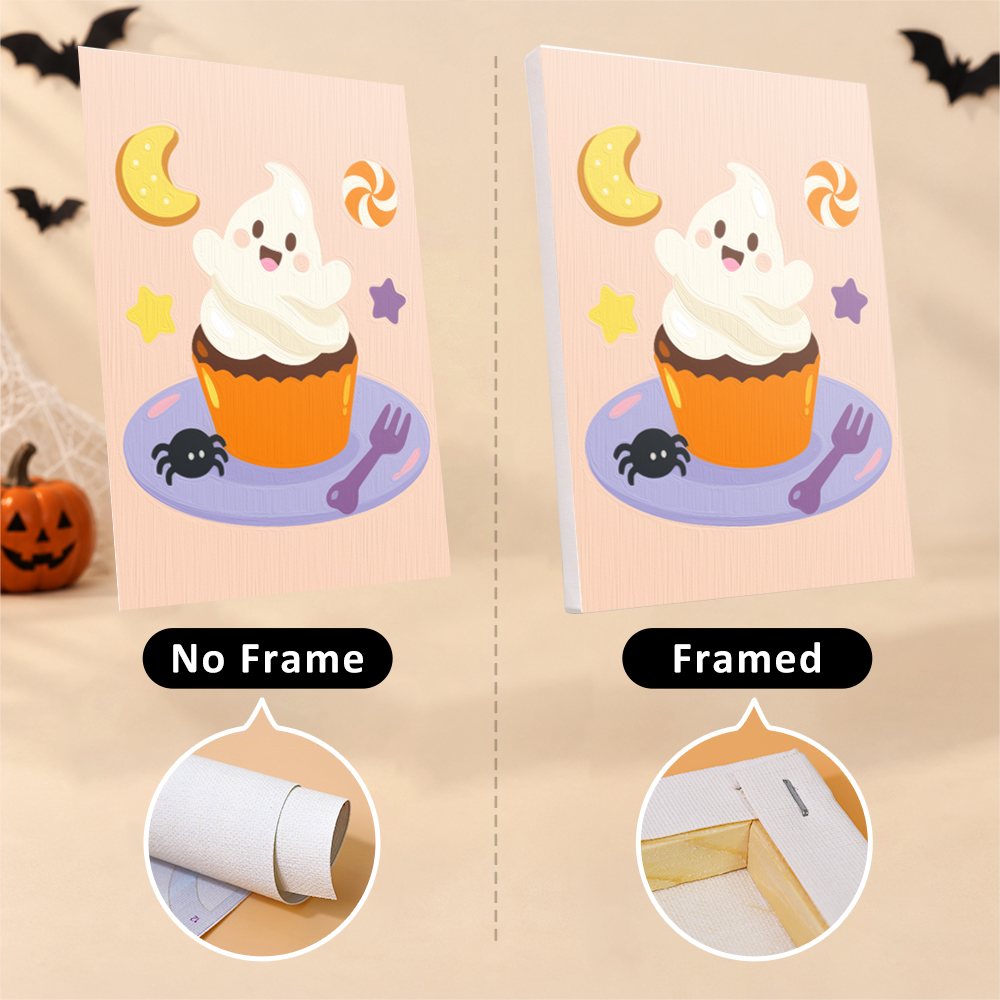 Spooky Dessert Bar mini canvas shown rolled without a frame and pre-stretched on a frame