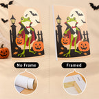 Spooky Frog Masquerade mini canvas shown rolled without a frame and pre-stretched on a frame