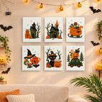 Before and after of a Spooky Holiday Crossover mini paint by numbers canvas