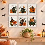 Painting a Spooky Holiday Crossover mini canvas propped up beside numbered acrylic paints