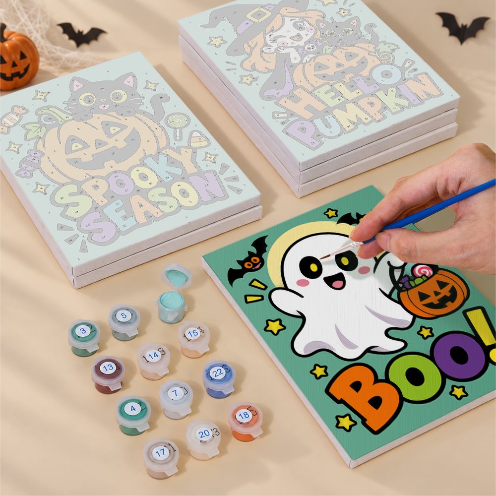 Spooky Season Slogans mini canvas shown rolled without a frame and pre-stretched on a frame