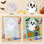 What's included without a frame: six rolled Spooky Season Slogans mini canvases, acrylic paints, three brushes and layout