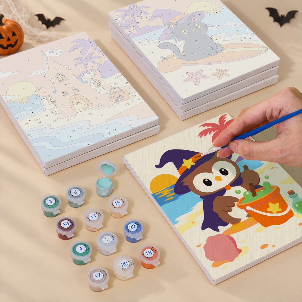 Spooky Summer Beach mini canvas shown rolled without a frame and pre-stretched on a frame