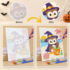 What's included without a frame: six rolled Spooky Summer Beach mini canvases, acrylic paints, three brushes and layout