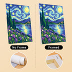 Starry Swirls mini canvas shown rolled without a frame and pre-stretched on a frame