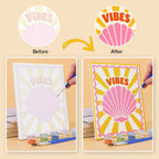 Before and after of a Stay Cool Summer mini paint by numbers canvas