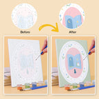 Before and after of a Storybook Cameos mini paint by numbers canvas